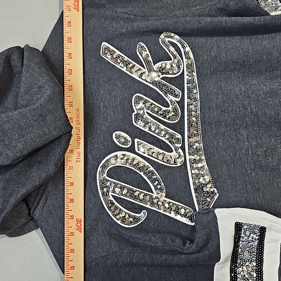 PINK Victoria's Secret Charcoal Hoodie with Striped Accents - Picture 8 of 8